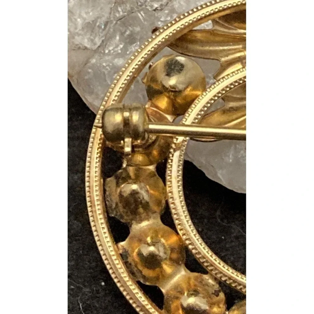 Vintage DCE 1/20 12KT GF Gold Filled‎ Circle Wreath Rhinestone Brooch Pin 4.5g